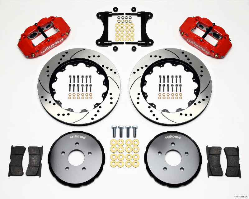 Wilwood Narrow Superlite 6R Front Hat Kit 14.00in Drill Red Nissan 370Z/Fiti G37 - Graveyard Performance