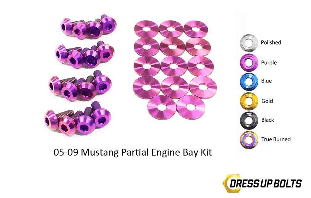 Ford Mustang (2005-2009) Titanium Dress Up Bolts Partial Engine Bay Kit - DressUpBolts.com