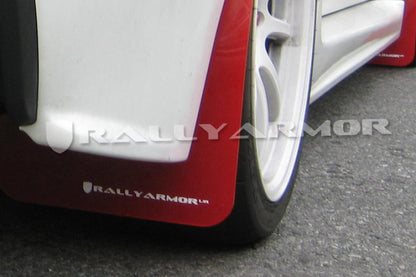 Rally Armor 07-17 Mitsubishi Lancer Red UR Mud Flap w/ White Logo - Graveyard Performance