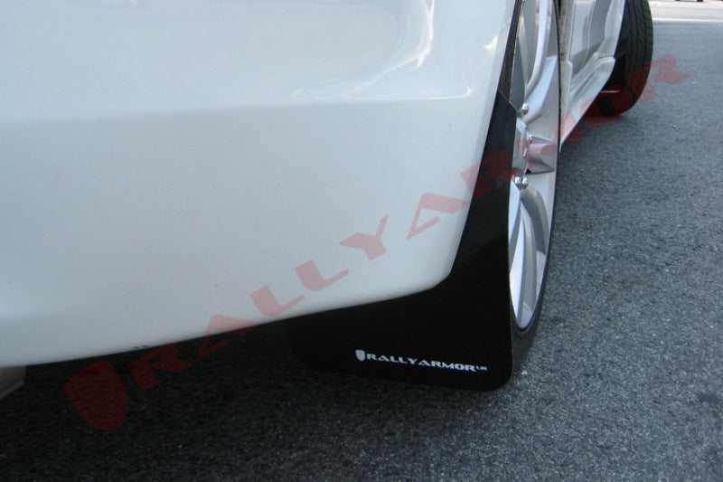 Rally Armor 07-17 Mitsubishi Lancer Black UR Mud Flap w/ White Logo - Graveyard Performance