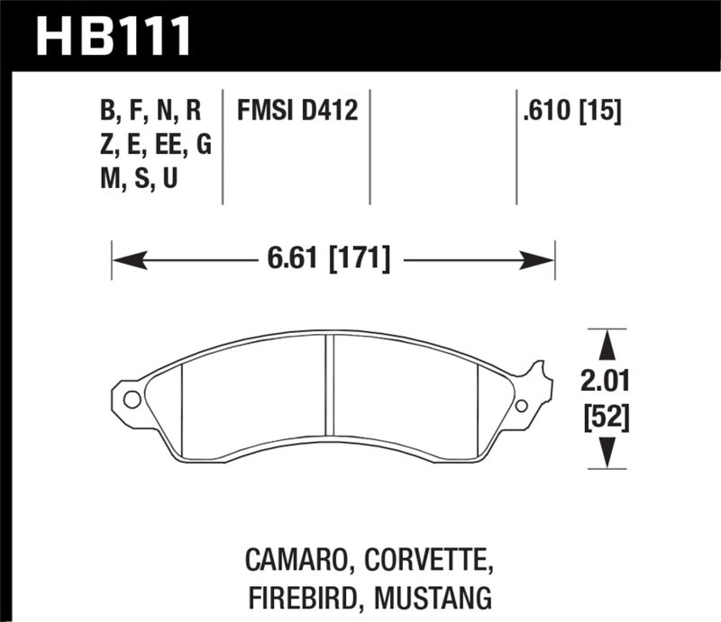 Hawk 1990-1990 Chevy Camaro Iroc-Z (w/Heavy Duty Brakes) High Perf. Street 5.0 Front Brake Pads - Graveyard Performance