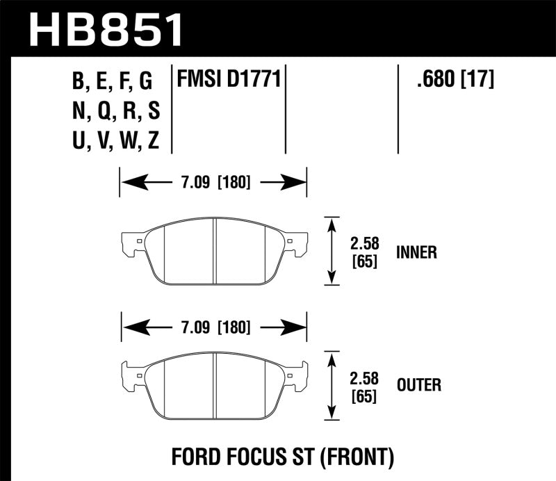 Hawk 15-16 Ford Focus ST Performance Ceramic Street Brake Pads