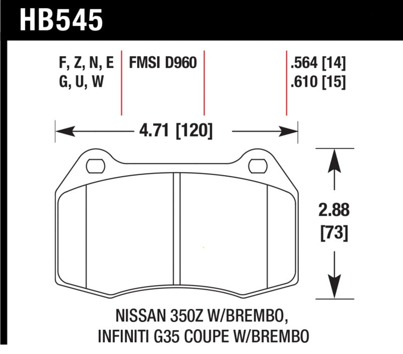 Hawk 2003-2004 Infiniti G35 (w/Brembo Brakes) HPS 5.0 Front Brake Pads - Graveyard Performance
