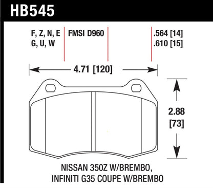 Hawk 03-04 Infiniti G35 / 04-09 Nissan 350z w/ Brembo Brakes DTC-70 Race Front Brake Pads - Graveyard Performance