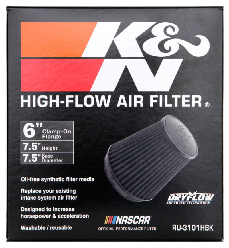 K&N Universal Rubber Filter Round Tapered 6in Flange ID x 7.5in Base OD x 5.25in Top OD x 8in Height - Graveyard Performance