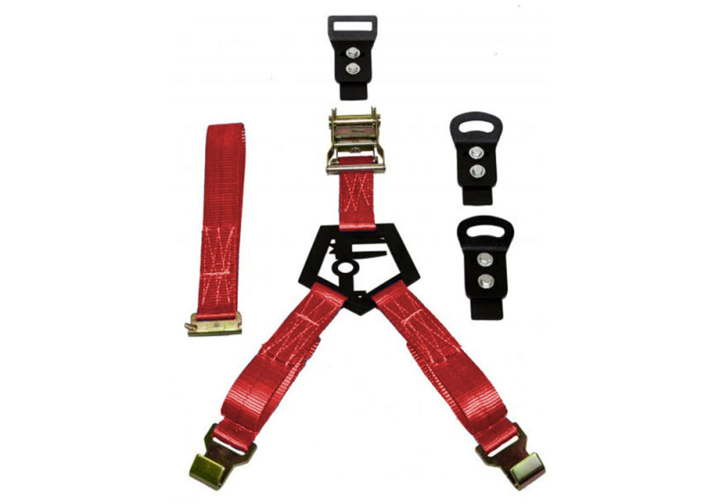 N-Fab Bed Mounted Rapid Tire Strap Universal - Gloss Black - Red Strap