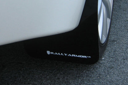 Rally Armor 08-17 Mitsubishi EVO X Black UR Mud Flap w/ White Logo - Graveyard Performance