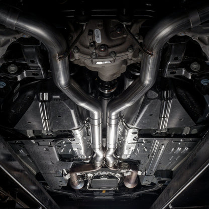 Stainless Works 2018+ Ford Mustang GT 3in Redline Series Catback X-Pipe w/Active Valves & Quad Tips - Graveyard Performance