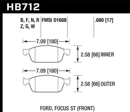 Hawk 13 Ford Focus Street HPS 5.0 Front Brake Pads