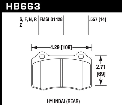 Hawk 10 Hyundai Genesis Coupe (Track w/ Brembo Breaks) HPS Street 14mm Rear Brake Pads - Graveyard Performance