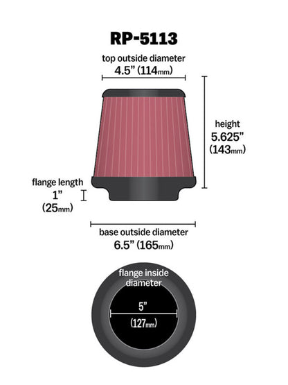 K&N Cone Filter 5in ID 6.5in base 4.5in top 5.625in height carbon fiber look - Graveyard Performance