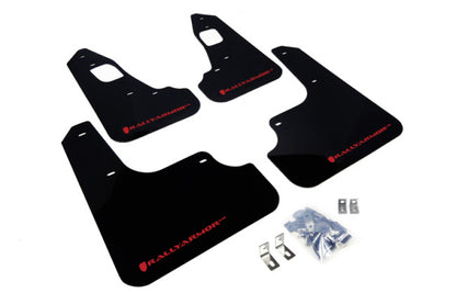 Rally Armor 08-17 Mitsubishi EVO X Black UR Mud Flap w/ Red Logo - Graveyard Performance