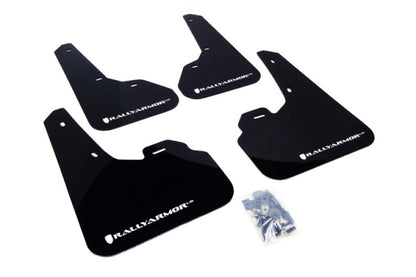 Rally Armor 10-13 Mazda3/Speed3 (Hatch/Sedan) Black UR Mud Flap w/White Logo - Graveyard Performance