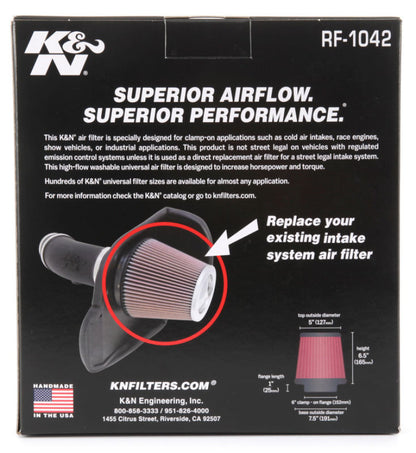 K&N Round Tapered Universal Air Filter 6in Flange ID x 7.5in Base OD x 5in Top OD x 6.5in Height - Graveyard Performance