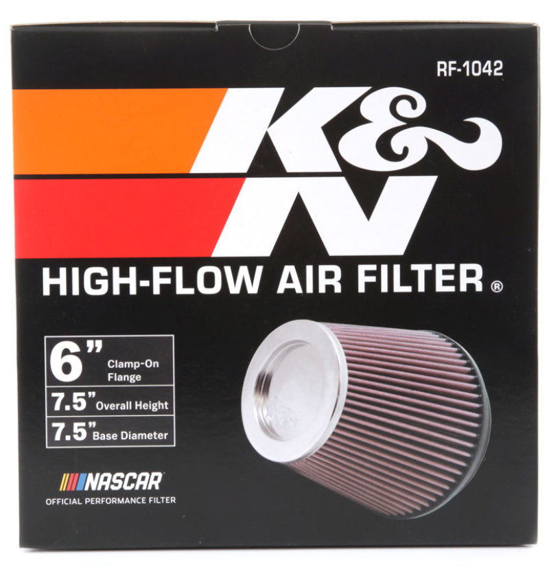 K&N Round Tapered Universal Air Filter 6in Flange ID x 7.5in Base OD x 5in Top OD x 6.5in Height - Graveyard Performance