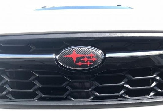 Sticker Fab Front and Rear Emblem Overlays - 2015+ WRX 2015+ STI-3D Carbon Black-Red